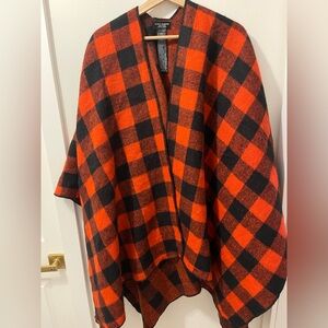 Zara Red and Black Checkered Poncho
